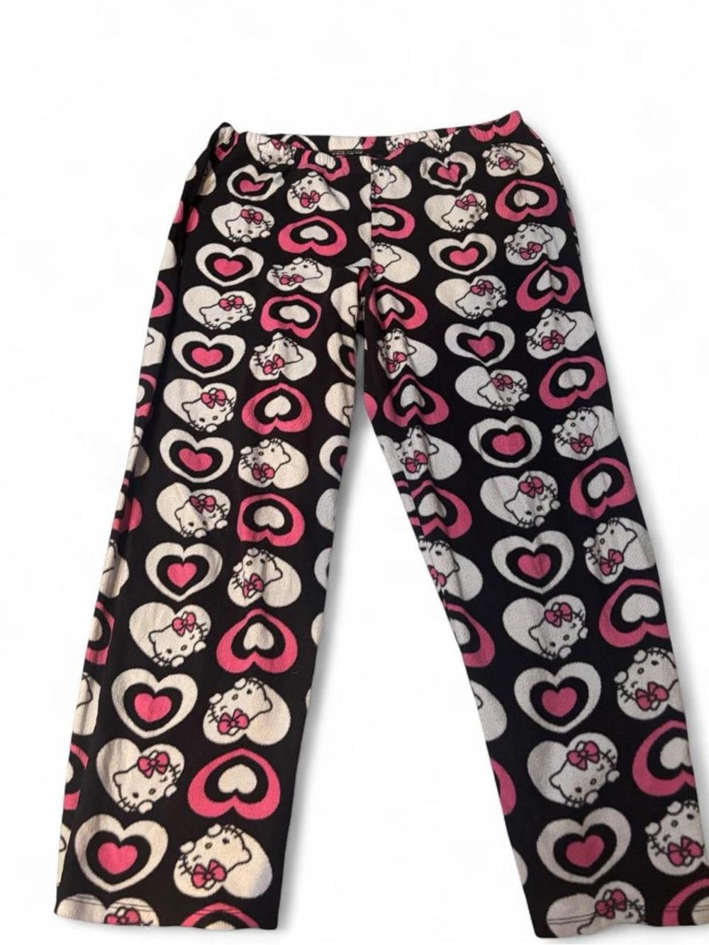 2014 Sanrio Hello Kitty Black Pink Cream Heart Print Pajama Pants